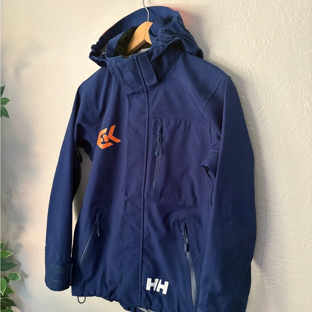 Helly Hansen Dark Blue and Orange Free Ride Team Ski Jacket Hooded Size 14
